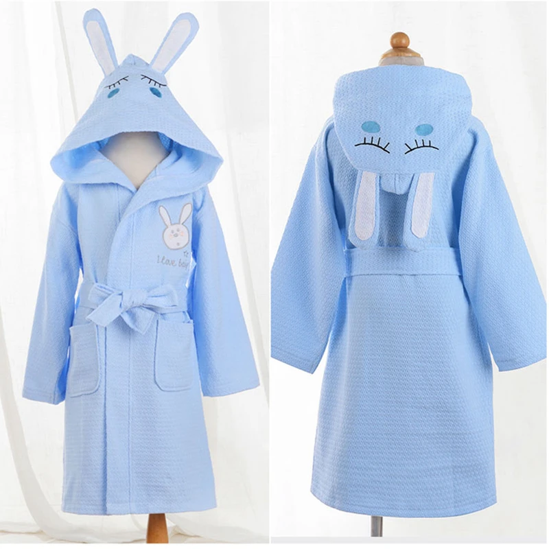 

Summer Children Bathrobe Kids Cotton Waffle Material Cartoon Cap Boys and Girls Bathing Bath Spa Bathrobes Spring Summer