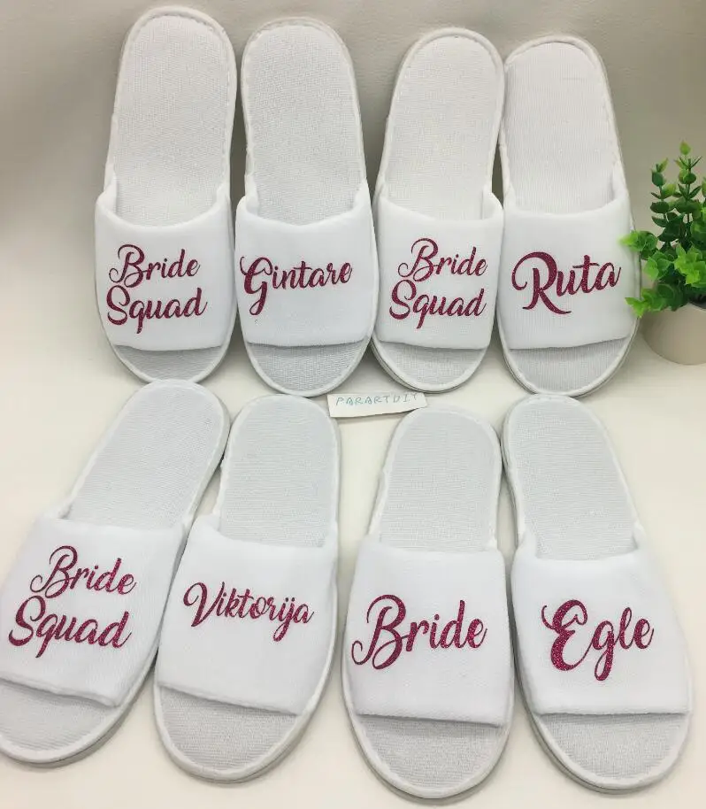 Personalized I DO Wedding Slippers Wedding Bride & Bridesmaid Name Slippers Bachelorette squad party favors gifts wedding gifts