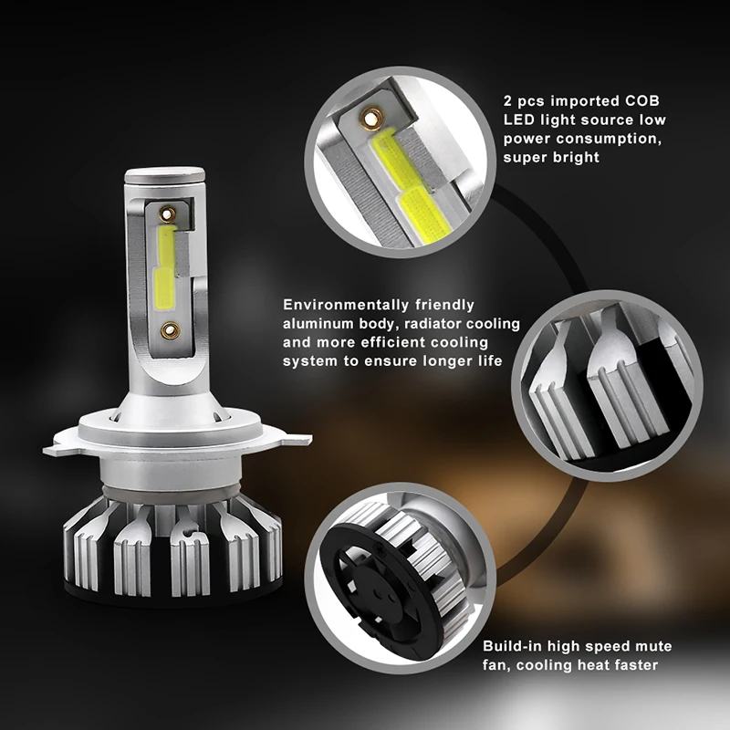 AUTBIC 2PCS 12V H4 LED Headlight Bulb H7 H1 H11 9005 Hb3 9006 Hb4 Lights For Car 40W 5000LM 6500K COB Headlamp Kit Auto Fog Lamp