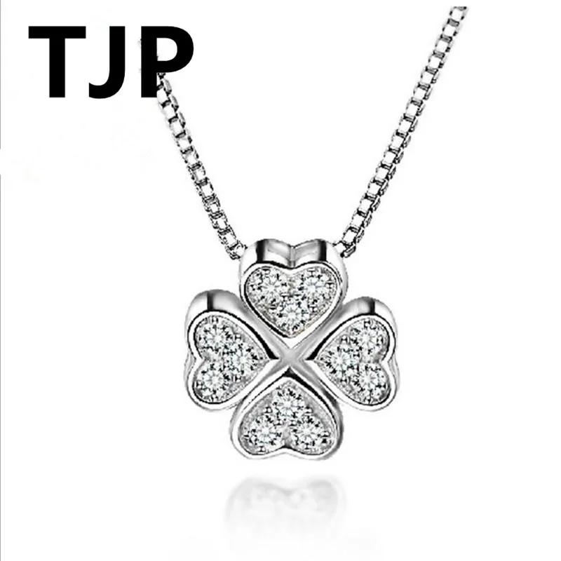 

Lovely Clover Crystal Female Choker Neacklace Jewelry Fashion Silver 925 Pendants Necklace For Women Wedding Clavicle Bijou