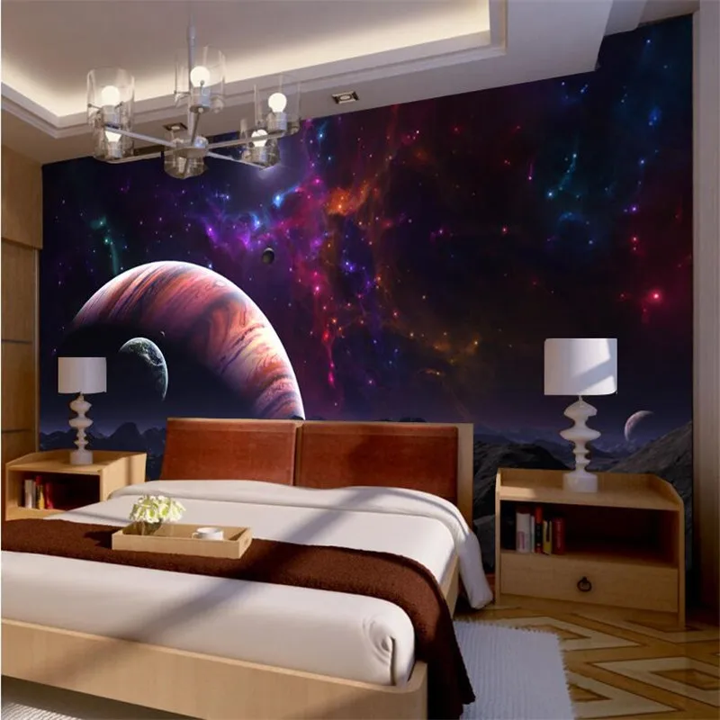 beibehang photo wallpaper quality flash silver fabric / top surface bedroom bedside fantasy universe stars planets large mural