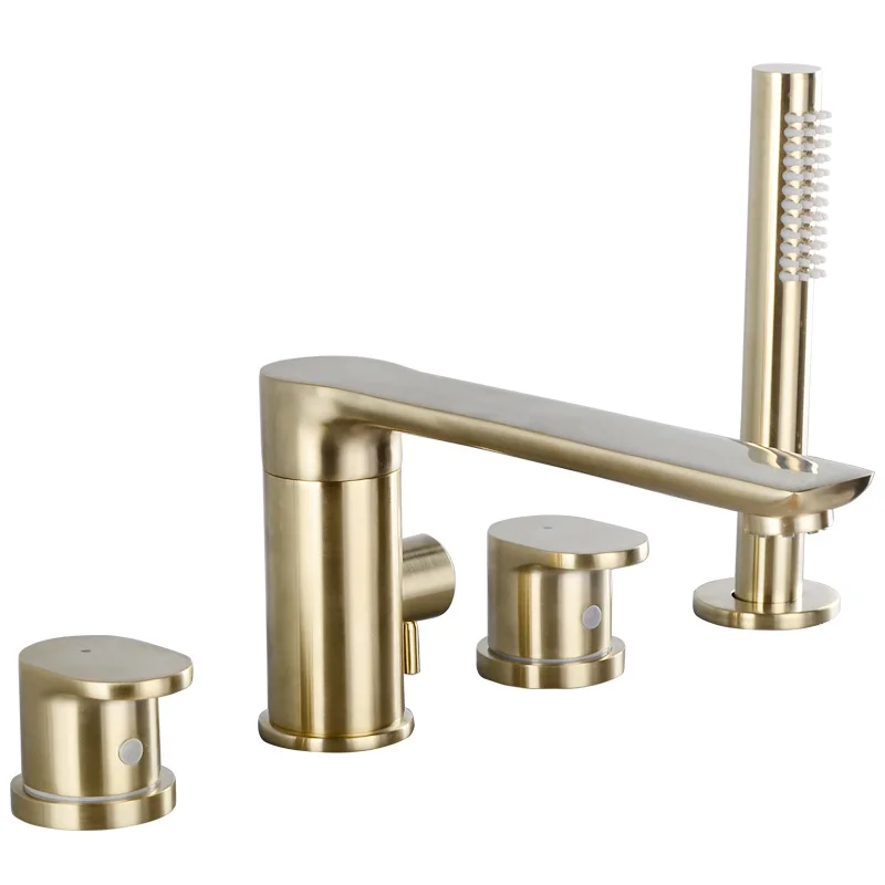 

Brushed gold brass Bathtub faucet top quality Rotatable bathroom shower faucet 4 holes cold and hot water Bathtub faucet tap