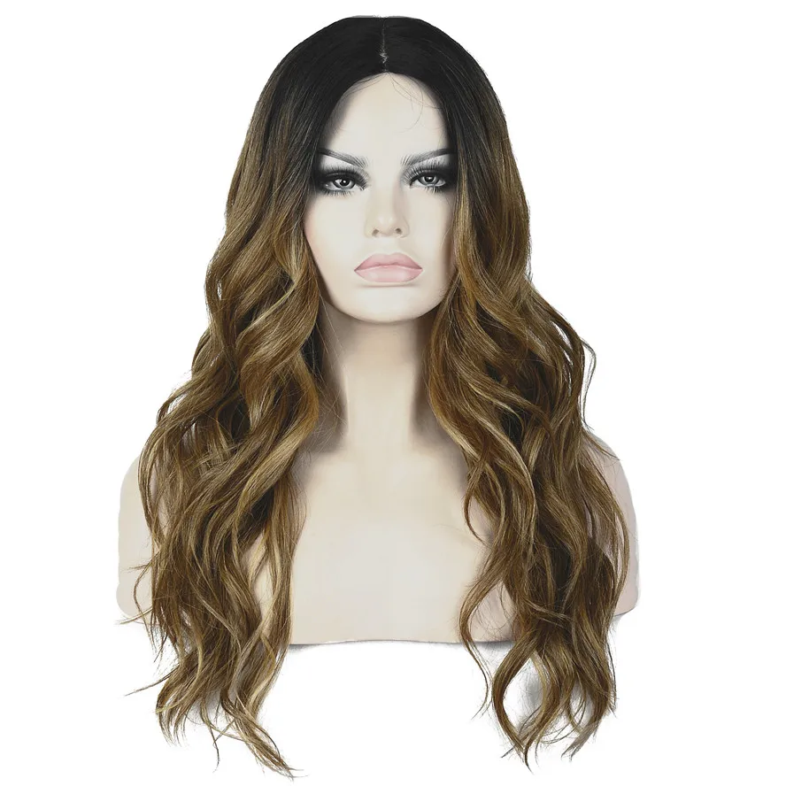 

StrongBeauty Women's Ombre Wig Long Curly Hair Brown With Dark Root Synthetic Full Wigs