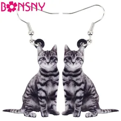 Bonsny Acrylic Lovely Cat Kitty Dangle Drop Earrings Big Long Jewelry For Girls Women Ladies Cheap Animal Kids Accessories Bulk