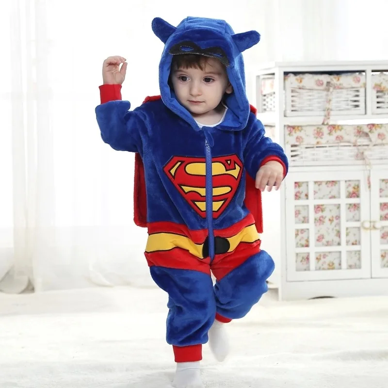 Baby Super Hero Kigurumi Pajamas Clothing Newborn Infant Romper Animal Onesie Cosplay Costume Outfit Hooded Jumpsuit Winter Suit