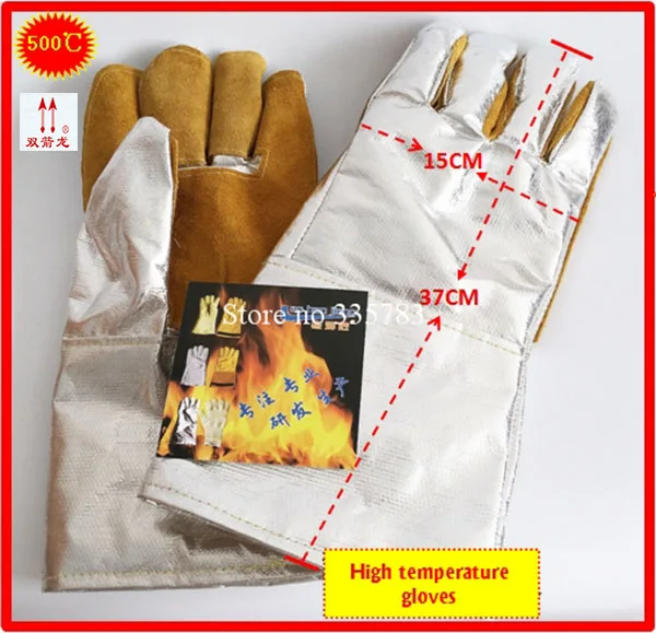 

500 degrees high temperature gloves Thicker Aluminum foil + Cowhide megathermal safety glove Flame retardant arbeitshandschuhe