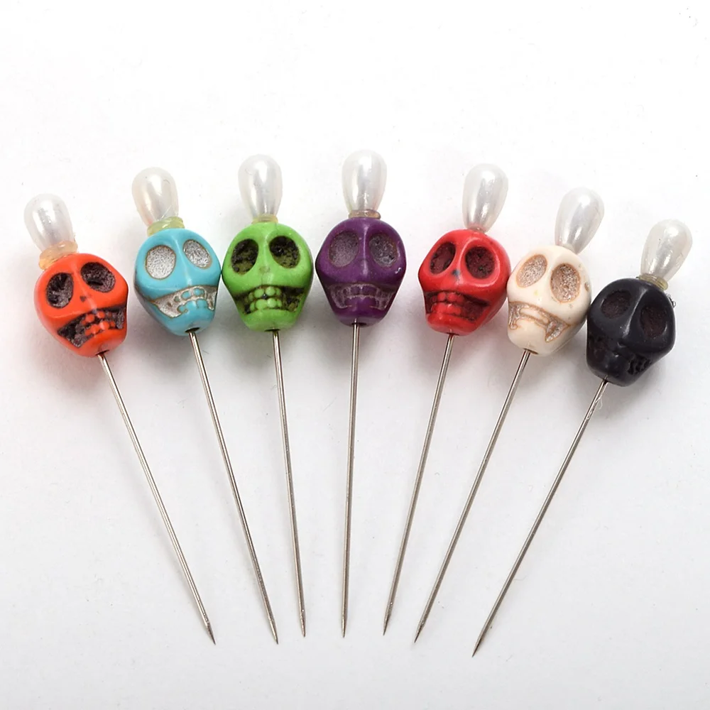 7pcs/lot Skull Head Pattern Pins Evil Voodoo Curse Needles Witch Cosplay Accessory