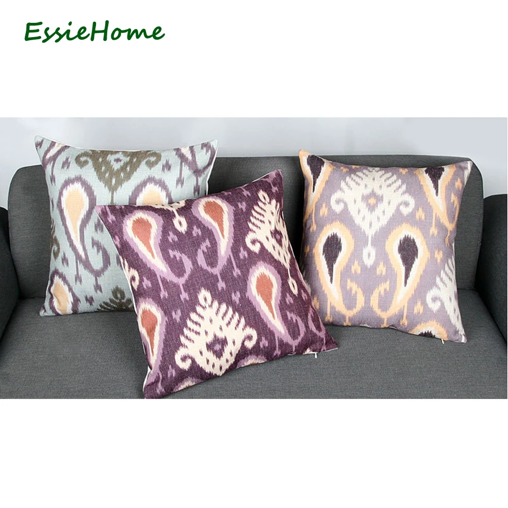 ESSIE HOME High-End Hand Print P Ikat Pattern Pillow Case Cushion Cover For Sofa Vintage Look Home Decoration Throw