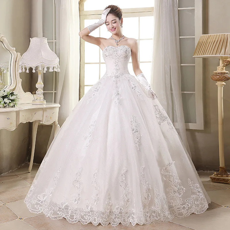 Free shipping 2016 Winter New Cheap Wedding Dresses Bandage Strapless Sexy Fashionable Wedding Dresses Lace Bride Dress