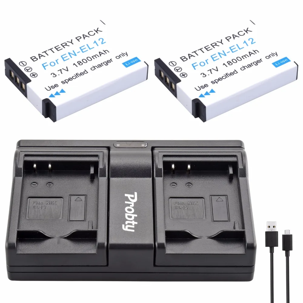 PROBTY EN-EL12 EN EL12 Battery + USB Dual Charger for Nikon Coolpix S9700 S9500 S9400 S9300 S9100 S8200 S8100 S8000 S6300 S6200