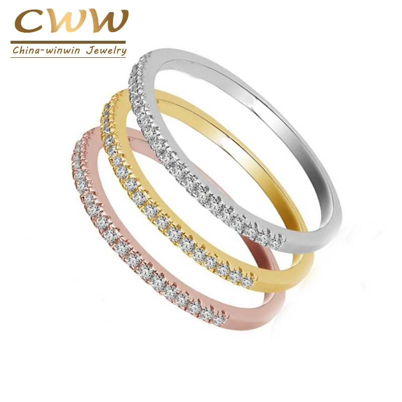 CWWZircons 3 Tones Color High Quality Micro Pave CZ OL Brand Jewelry Fashion Cubic Zirconia Engagement Ring for Women R094