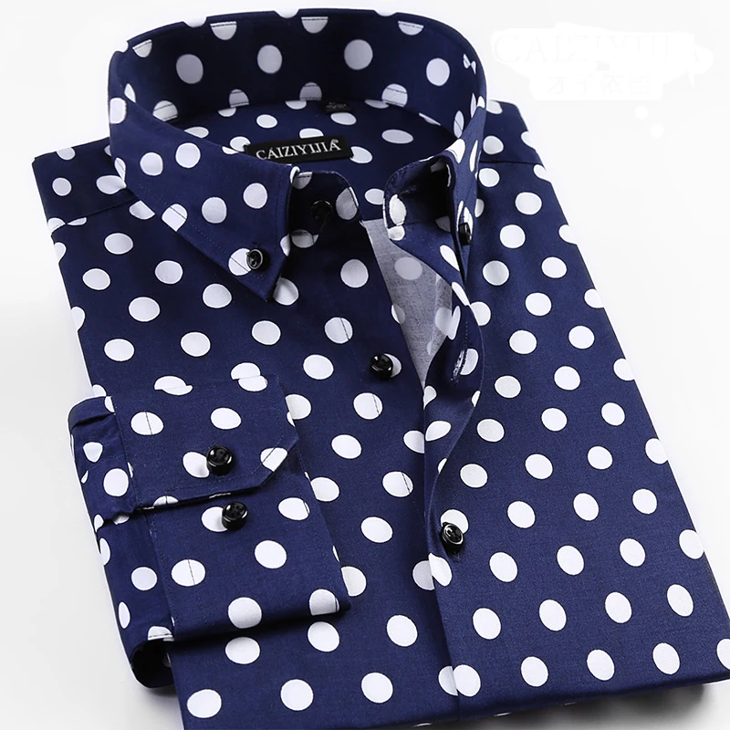 GREVOL New Arrival Men\'s Fashion Casual Long Sleeve Shirts Unique Design Polka Dot Shirts Modern Fashion Of Pop Element