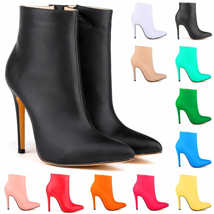 Bottes en cuir pointues respirantes pour femmes, talons hauts, fermeture éclair, bottes courtes noires, chaussures de fête sexy, mode automne, dames, 2025