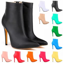 Top Leather Boots 2024 Autumn Women Shoes Fashion High Heels Zipper Breathable Short Boots Pointed Ladies Sexy Party Boots Black