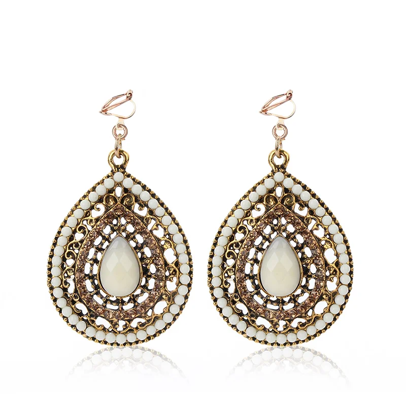 New Party Bijoux Bohemia Statement Crystal Clip Earrings Boho Turkish Vintage Ethnic Jewelry No Pierced Earrings for Women 2019