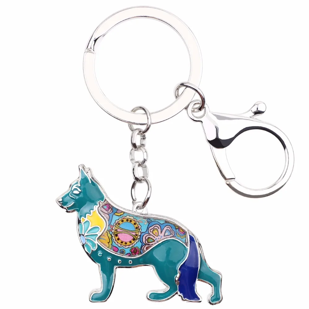 Bonsny Enamel German Shepherd Dog Key Chain Key Ring 2017 New Fashion Jewelry For Women Bag Pendant Car Key Keychain Accessories