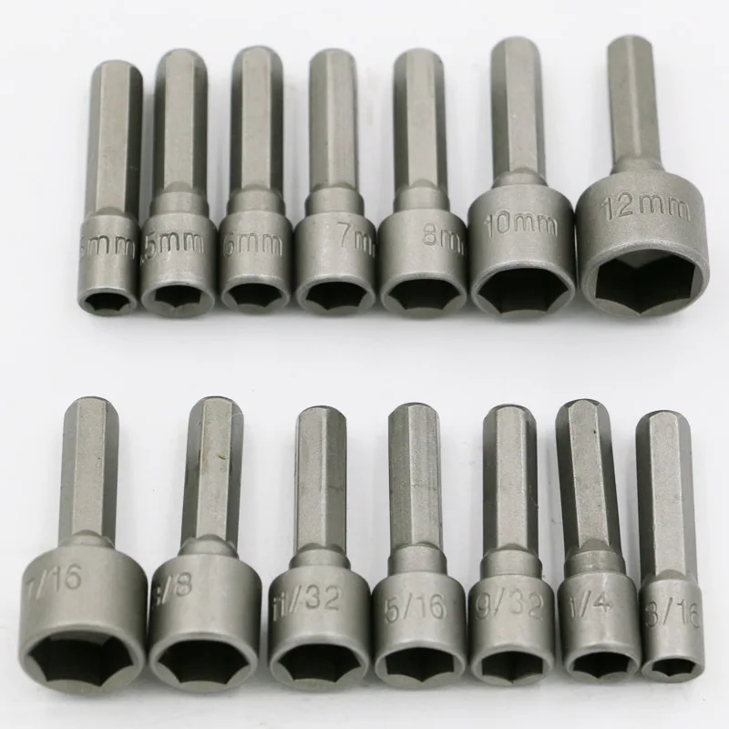 14 Pieces 4.76mm-12mm  Nut Driver Set Socket Adapter Adaptor Hex Drill Bit Screwdrivers Nutdrivers Socket Driver Bits