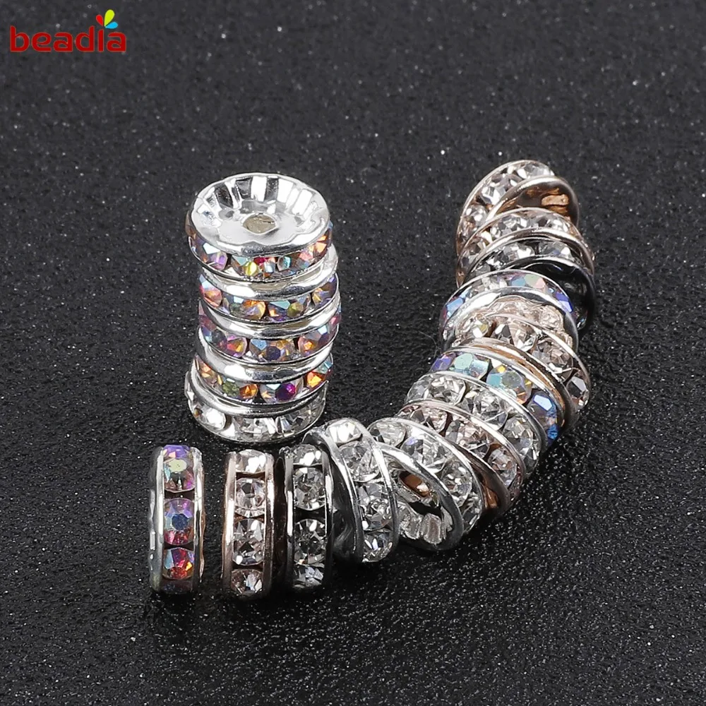 4 6 8 10mm Gold Gunmetal Crystal Rhinestone Rondelles Loose Spacer Beads for DIY Jewelry Findings Making Accessories