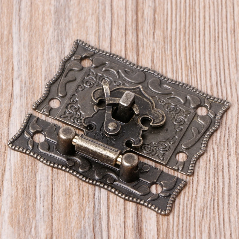 55mmx47mm Vintage Style Latch Wooden Box Hasp Pad Chest Lock Bronze Tone Antique WF4458037