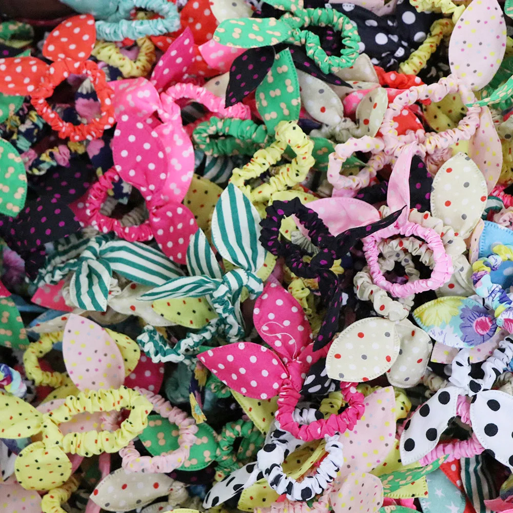 100pc Hair Rubber Bands Polka Dot Hairband Rabbit Ears Head Flower Gum Rope Elastic Hair Tie Hair Accessories For Girls Headwear