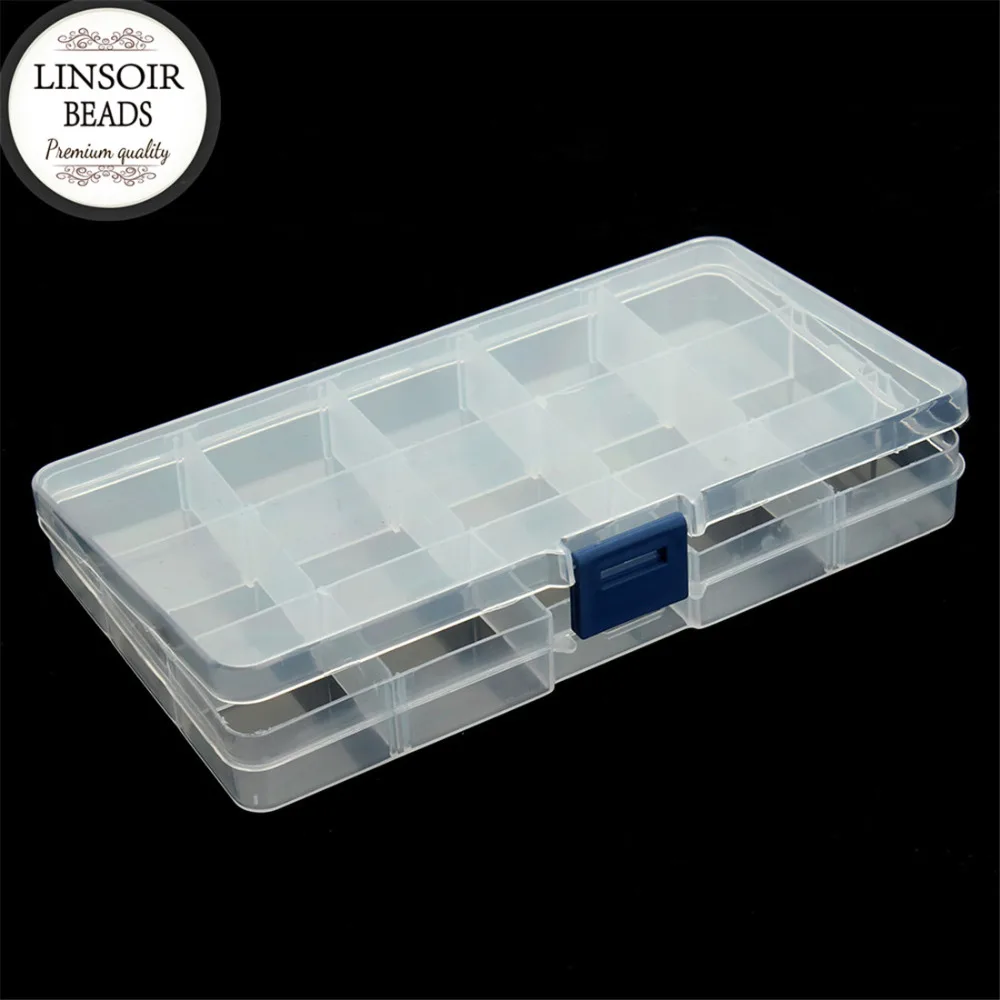 LINSOIR 15 Cells Compartment Plastic Jewelry Storage Organizer Box Case Adjustable Tools Beads Container Jewelry Making F2414