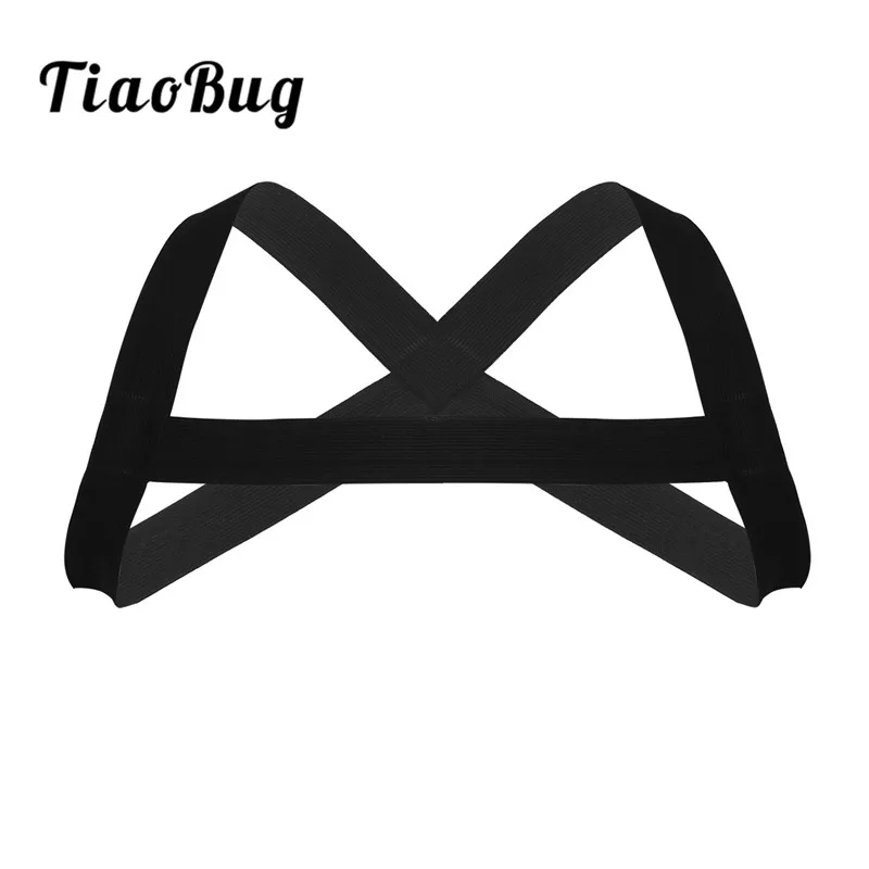 TiaoBug Hot Mans X-Shape Back Elastic Shoulder Chest Muscle Harness Belt Punk Costume Strap For Exercise or club Free Size