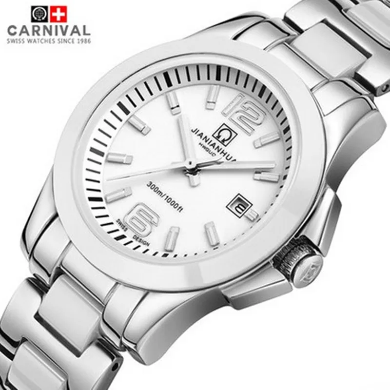 Carnival ceramic waterproof military automatic mechanical lovers watch white dress fashion luxury brand ladies watches relogio