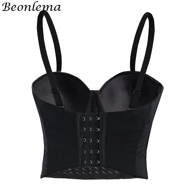 BEONLEMA Steampunk Corset Sexy Gold Silver Spike Bra Punk Goth Lenceria Shiny Bra Top 4 Rows Hooks Eyes for Women Club Wear