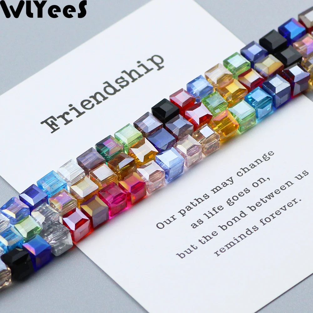 WLYeeS 6mm Square shape Austrian crystal beads 50pcs/lot Square Glass Loose Spacer Bead for Jewelry Bracelet Necklace Making DIY