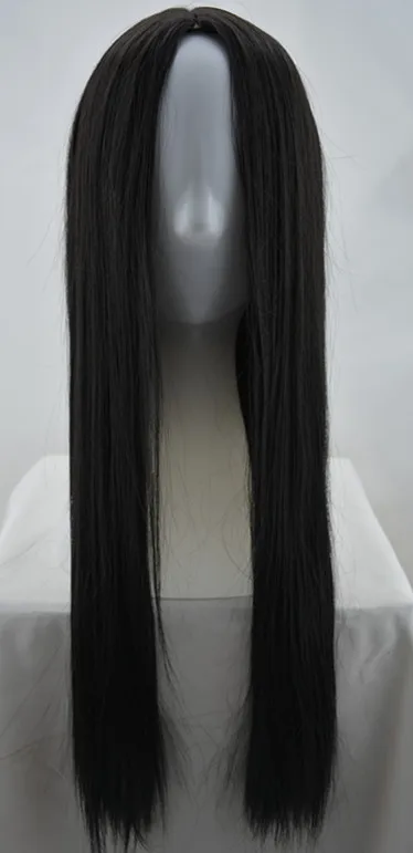 Czarne włosy syntetyczne włókno termoodporne prosto Hairpiece środkowa część kostium Cos-play Perruque Party Salon kobiet Hairsets — zdjęcie 3