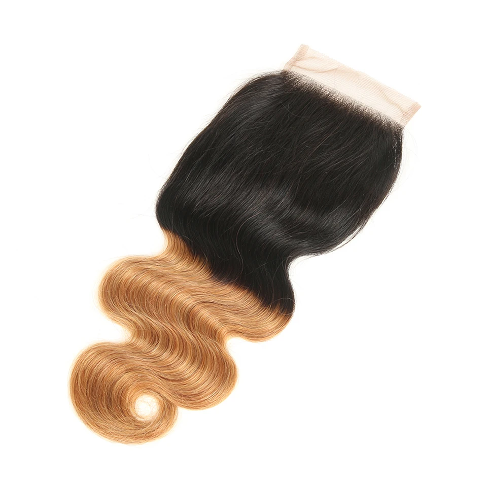 Sleek Brazilian Body Wave Bundles With Closure Ombre T1b/27 Remy Human Hair Weave Bundles With Closure