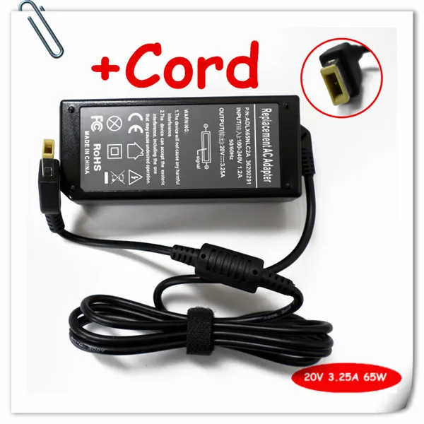 AC Adapter Charger for Lenovo Ideapad B40 B50 G40 G50 Y40 Y50 Rectangle Plug 65w Notebook Power Supply Cord