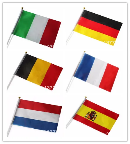 Wholesale 14*21 cm polyester material small National flags Spain Luxembourg Italy France Belgium Germany flags good quality