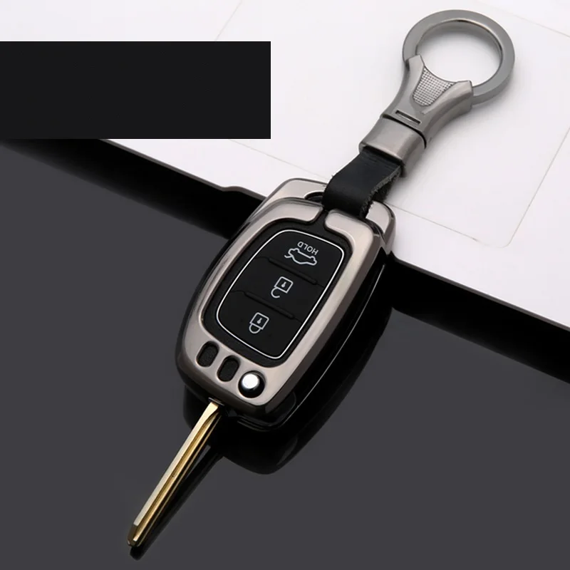 Car Zinc Alloy Key Case Chain Protection For Hyundai Creta I10 I20 Tucson Elantra Santa Fe 3 Button Remote Flip Fob Cover