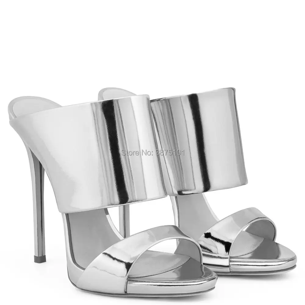 Rose Gold Patent Leather Shiny Blue Slim Sandals Summer Slim Platform Shoes Dress Heels Ladies