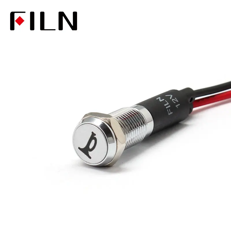 FILN 8mm Car dashboard Horn warning mark symbol led red yellow white blue green 12v led indicator light with 20cm cable