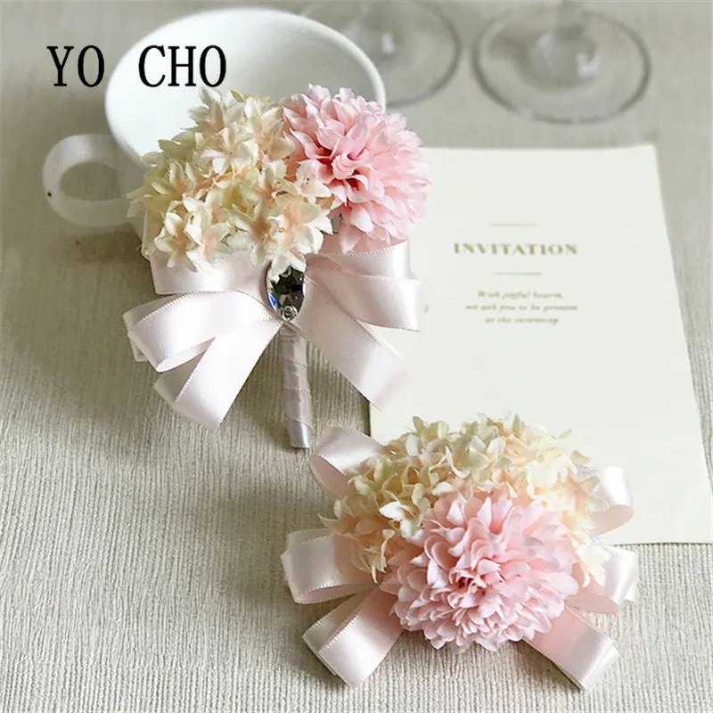 YO CHO المعصم Corsage وصيفه الشرف سوار زهرة الوردي زهرة الحرير المعصم الصدار سوار وصيفه الشرف الزفاف الزواج اكسسوارات