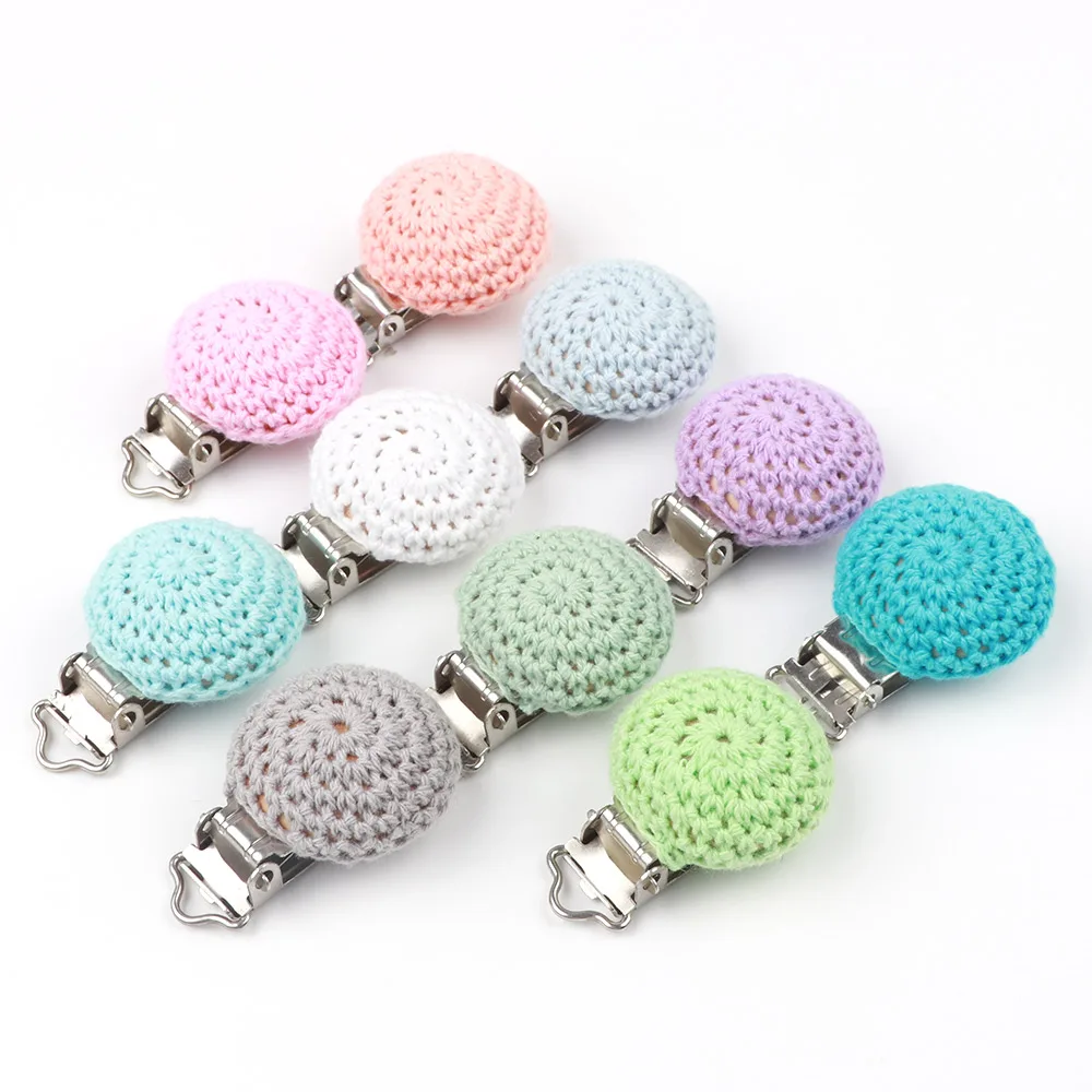 TYRY.HU 1pc Wooden Pacifier Holder Clips Crochet Dummy Metal Clips Round Baby Pacifier DIY Accessories Clip Chains Nursing Toys