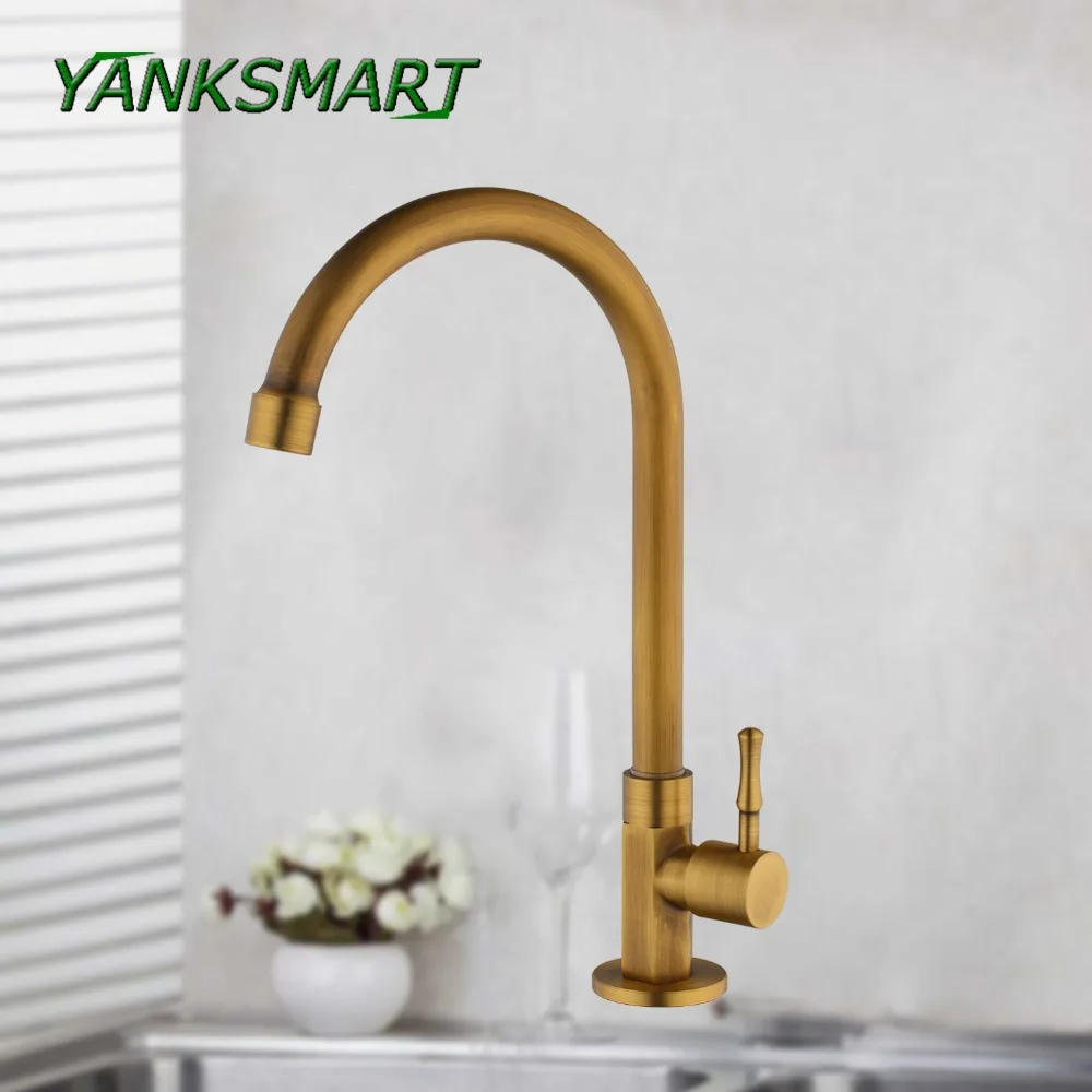 

YANKSMART Antique Brass Bathroom Faucet Single Handle Chinese Lavatory Sink Basin Faucets Only Cold Taps Deck Mounted One Hole