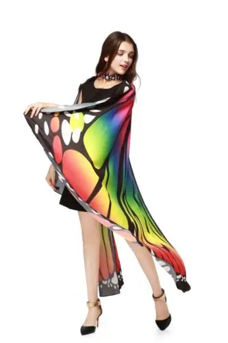 Großhandel Neue 7 Farben Frauen Schal Pashmina Flügel Cape Pfau Schal Wrap Geschenke Nette Neuheit Drucken Schals Pashminas