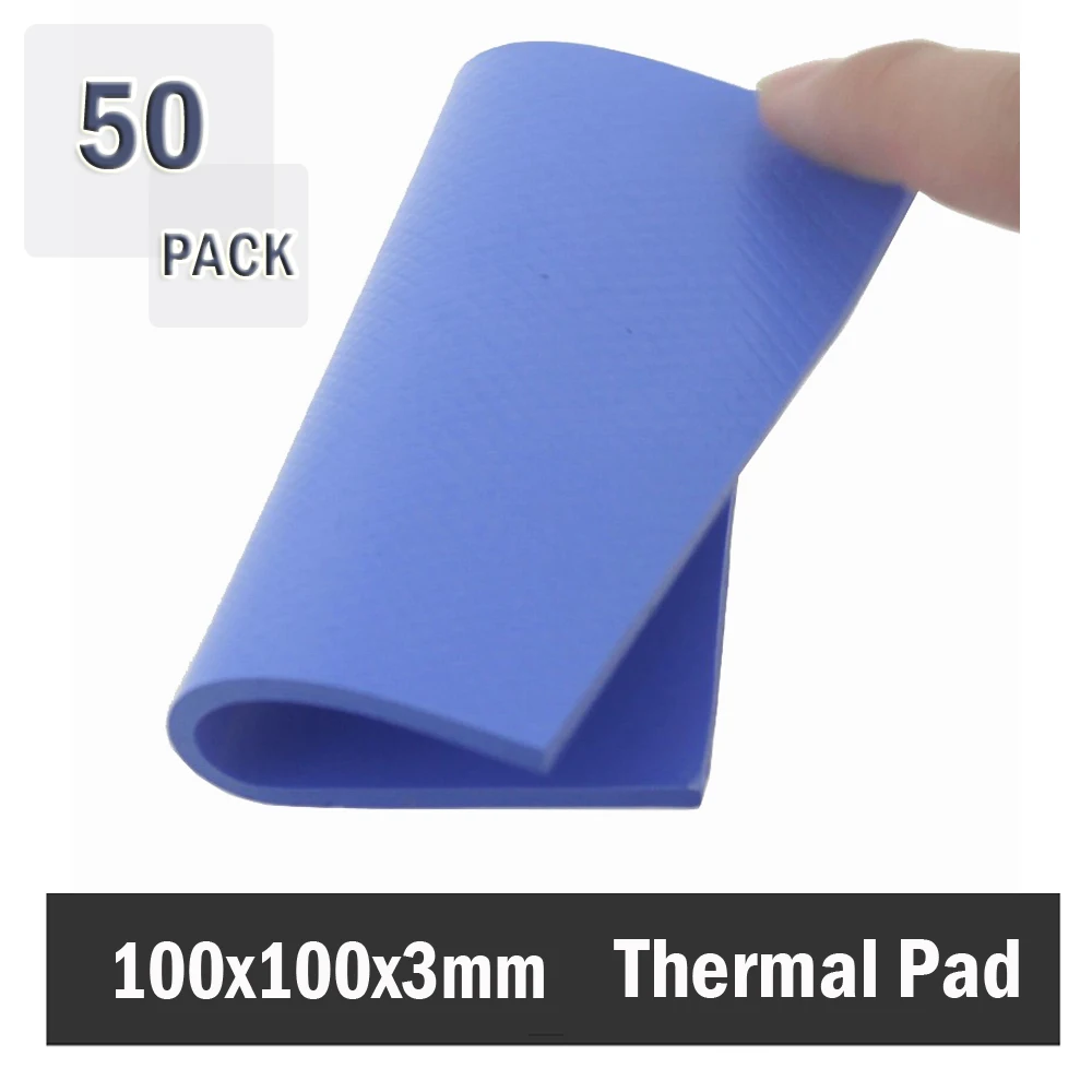 50Pcs 100x100x3mm Blue Silicone GPU CPU Heatsink Cooling Conductive Silicone Pad Cut & Uncut Thermal Pad Mat Silicone Pad