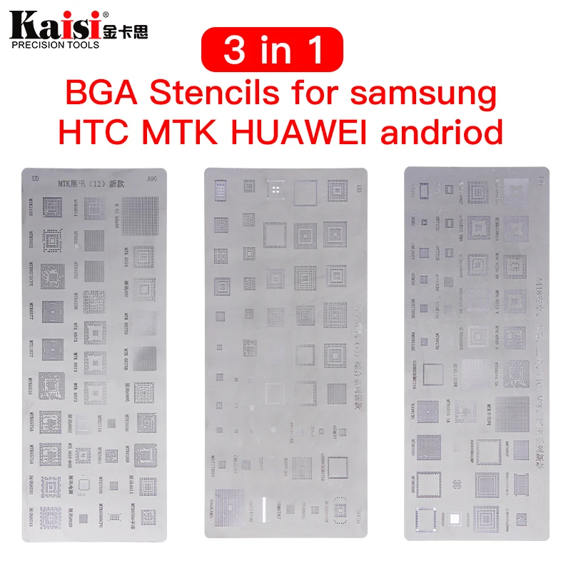 High quality 3pcs universal BGA Stencils for MTK Samsung HTC Huawei Android  Directly Heated BGA Reballing Stencils Kit