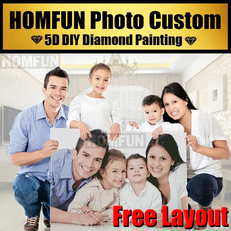 HOMFUN Photo custom!Private custom!DIY Diamond embroidery 5D diamond Painting Cross Stitch 3D Rhinestone 5D decoration gift