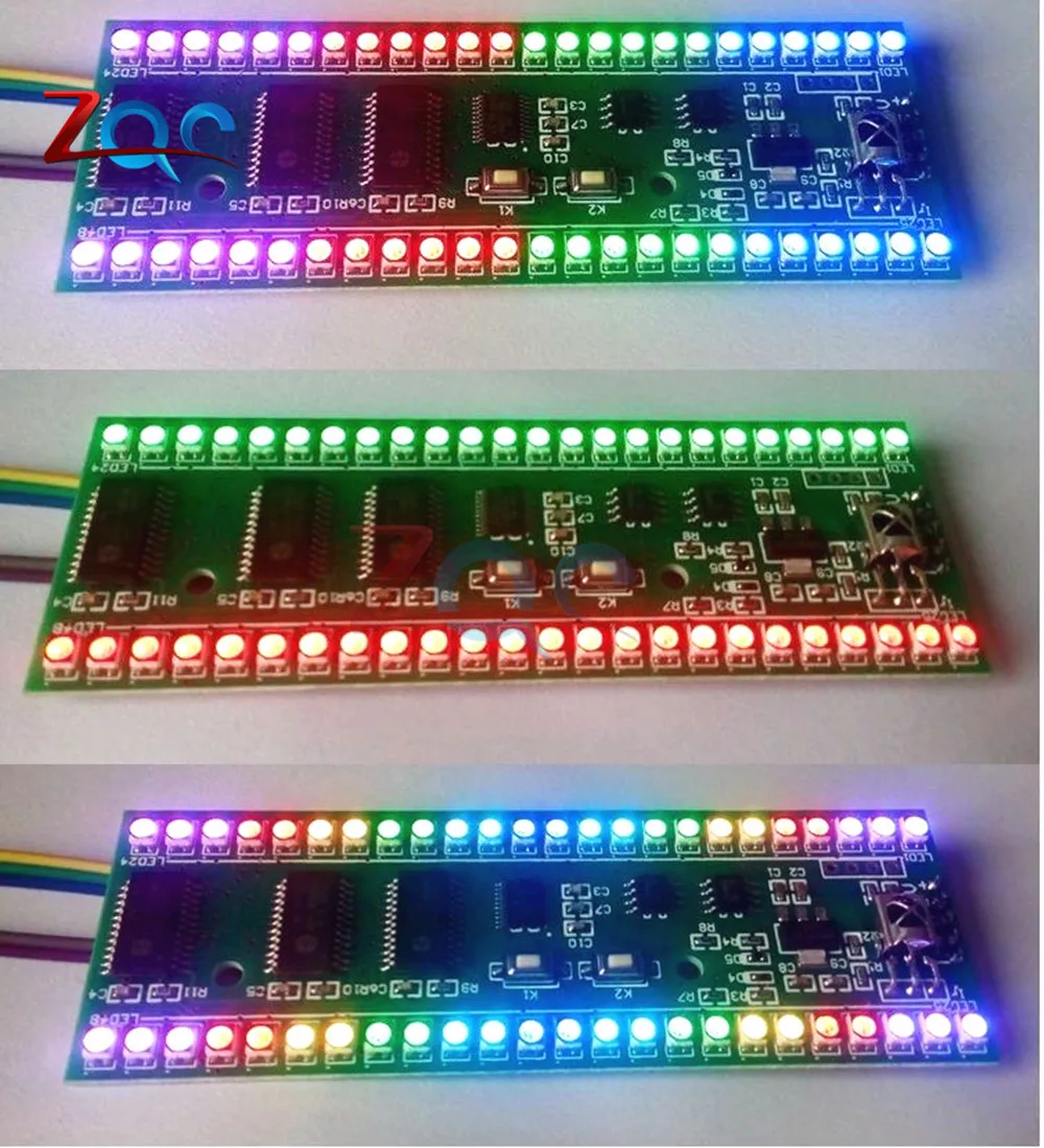 RGB MCU Adjustable Display Pattern 24 LED VU Meter Audio Level Indicator Board Dual Channel LED Module