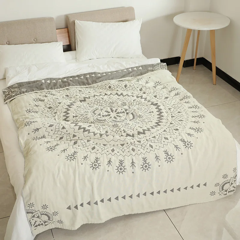 Gray Muslin Blanket Towels, Bedspread, Bed Sheets, Sofa, Travel Breathable Chic Mandala Style, Large Soft Throw, New