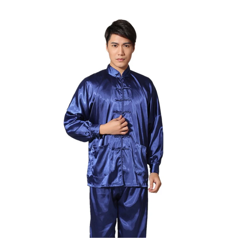 Ensemble de pyjama en satin doré pour hommes, pyjama à boutons de style chinois, vêtements de nuit doux imbibés, chemise et chemise de nuit