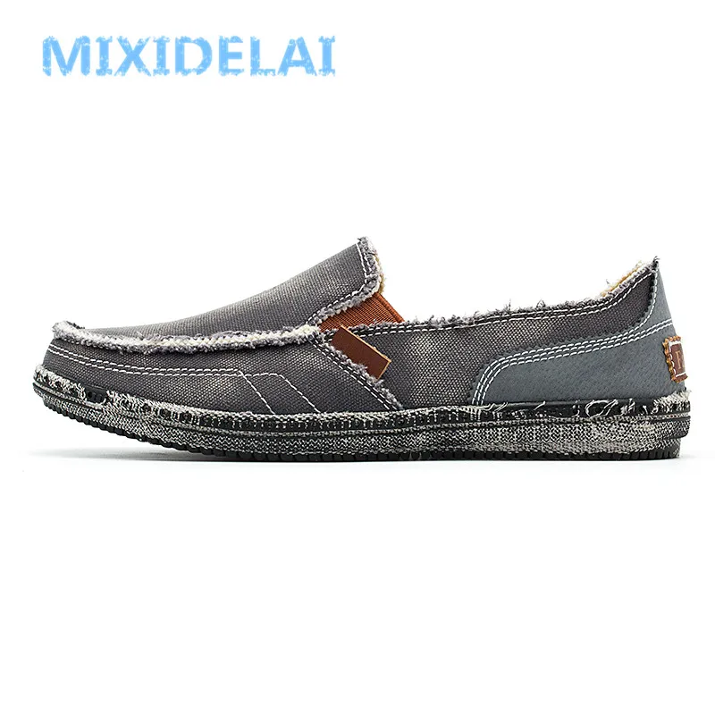 MIXIDELAI classic canvas shoes men 2024 lazy shoes blue grey green canvas moccasin men slip on loafers washed denim casual flats