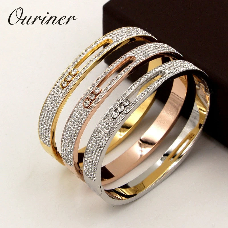 Stone Turnable Bangles For Women Slide Lover Bangles Full Crystal Bangles Bracelet Luxury Brand U Buckle Bangle K0067-1