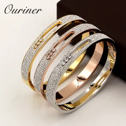 Stone Turnable Bangles For Women Slide Lover Bangles Full Crystal Bangles Bracelet Luxury Brand U Buckle Bangle K0067-1