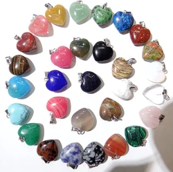16mm Natural stone Turquoises Opal Quartz crystal tiger eye charm heart pendant diy jewelry making Necklace Accessories 30pcs